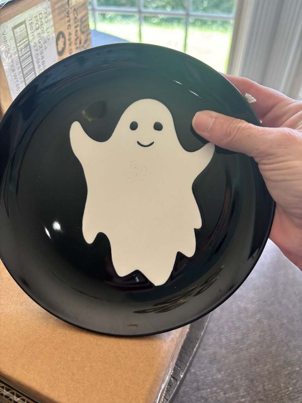 Way to Celebrate WTC 4pk Ghost Appetizer Plates 6.81 IN Black Ceramic